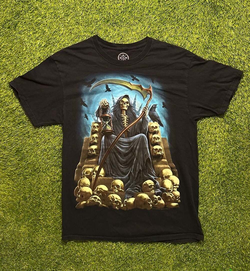 ODM Grim Reaper on Skull Throne Graphic Black T-Shirt